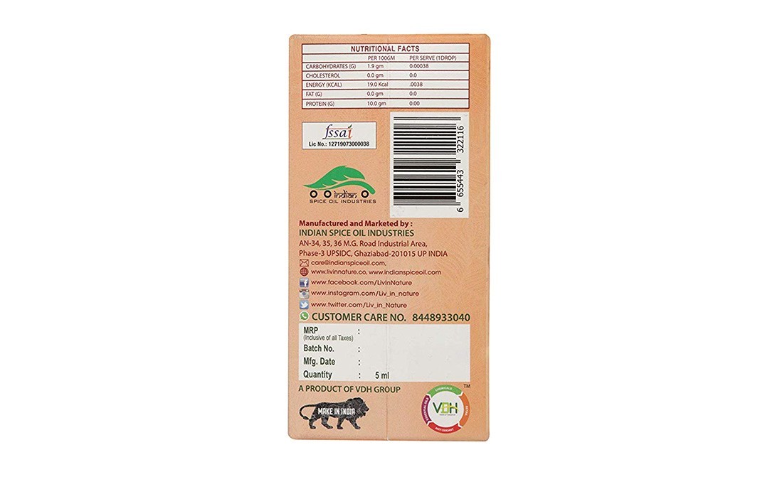 Liv In Nature Masala Tea Drops Natural Spice Extract   Pack  5 millilitre